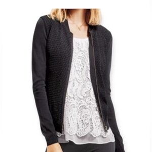 CAbi Black Bomber Zip-up Jacket | Sweater l Textured Like New